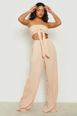 BOOHOO Crinkle Wide Leg Beach Pants 6 BOOHOO Crinkle Wide Leg Beach Pants -Sea Vibe Together female stone crinkle wide leg beach pants 2