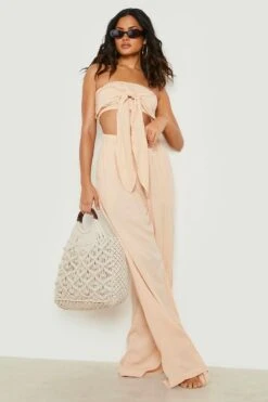 BOOHOO Crinkle Wide Leg Beach Pants