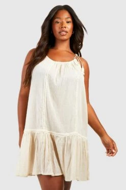 BOOHOO Plus Cheesecloth Ruffle Mini Beach Dress