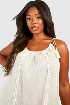 BOOHOO Plus Cheesecloth Ruffle Mini Beach Dress -Sea Vibe Together female stone plus cheesecloth ruffle mini beach dress 3
