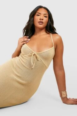 BOOHOO Plus Textured Knit Maxi Beach Dress -Sea Vibe Together female stone plus textured knit maxi beach dress 3