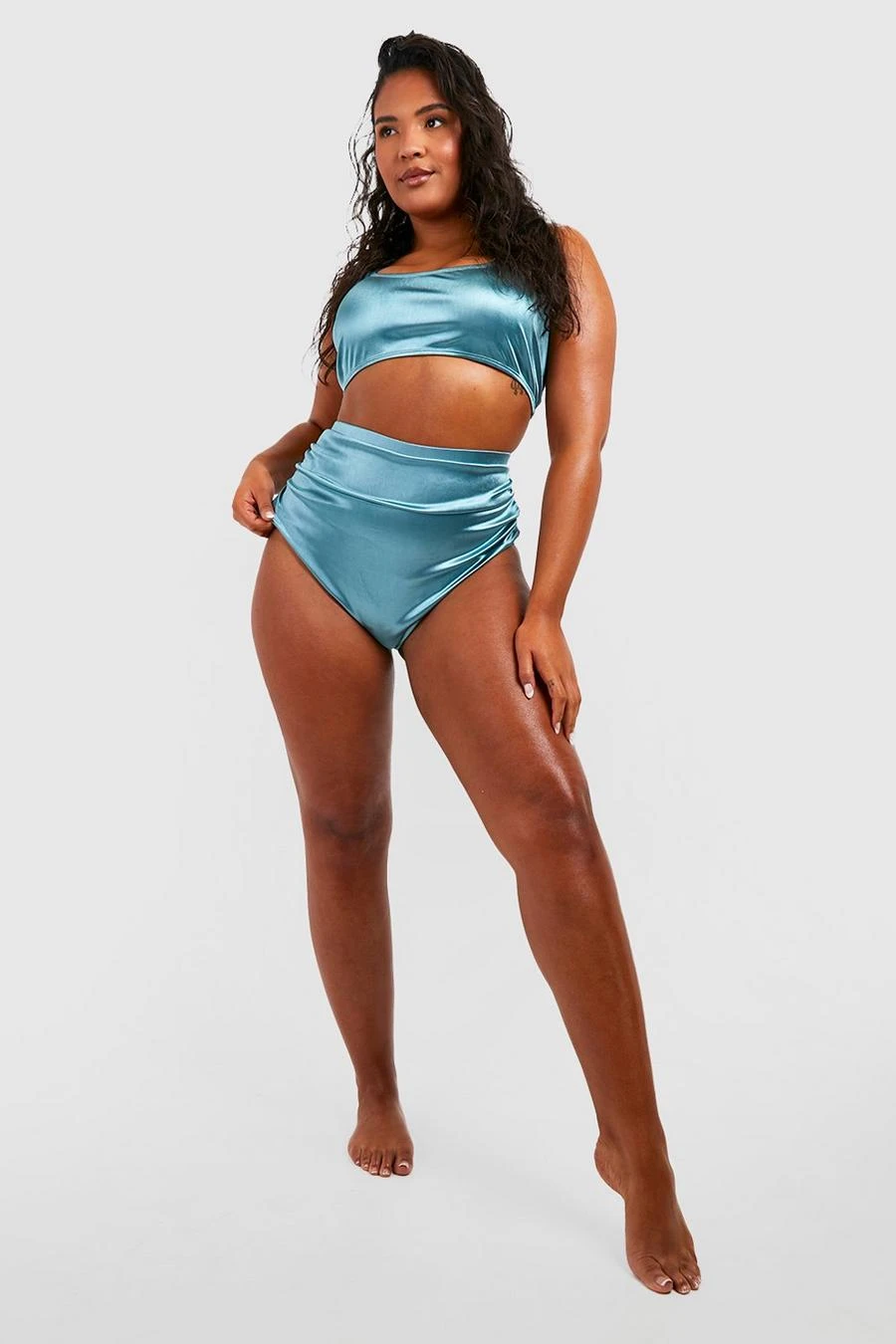 BOOHOO Plus Satin Ruched High Waisted Bikini Brief 3 BOOHOO Plus Satin Ruched High Waisted Bikini Brief - Image 3