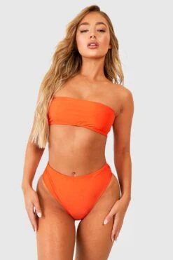 BOOHOO Bandeau High Waisted Bikini Set -Sea Vibe Together female tropical20orange bandeau high waisted bikini set 2