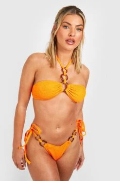 BOOHOO Crinkle O-Ring Detail Tie Bikini Brief