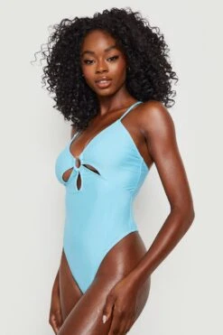 BOOHOO Strap Detail Cut Out Placement Swimsuit -Sea Vibe Together female turquoise strap detail cut out placement swimsuit 2
