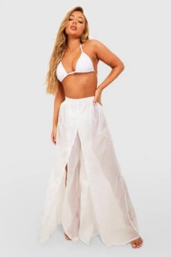 BOOHOO Essentials Split Leg Beach Pants -Sea Vibe Together female white essentials split leg beach pants 2