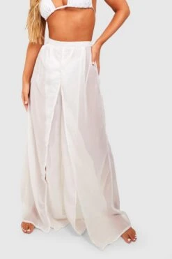 BOOHOO Essentials Split Leg Beach Pants -Sea Vibe Together female white essentials split leg beach pants 3