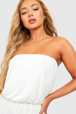 BOOHOO Jersey Knit Bandeau Beach Romper -Sea Vibe Together female white jersey knit bandeau beach romper 2