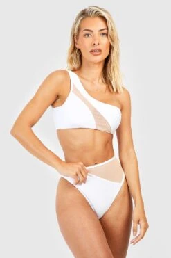 BOOHOO Mesh Insert One Shoulder Bikini Set 6 BOOHOO Mesh Insert One Shoulder Bikini Set -Sea Vibe Together female white mesh insert one shoulder bikini set 2