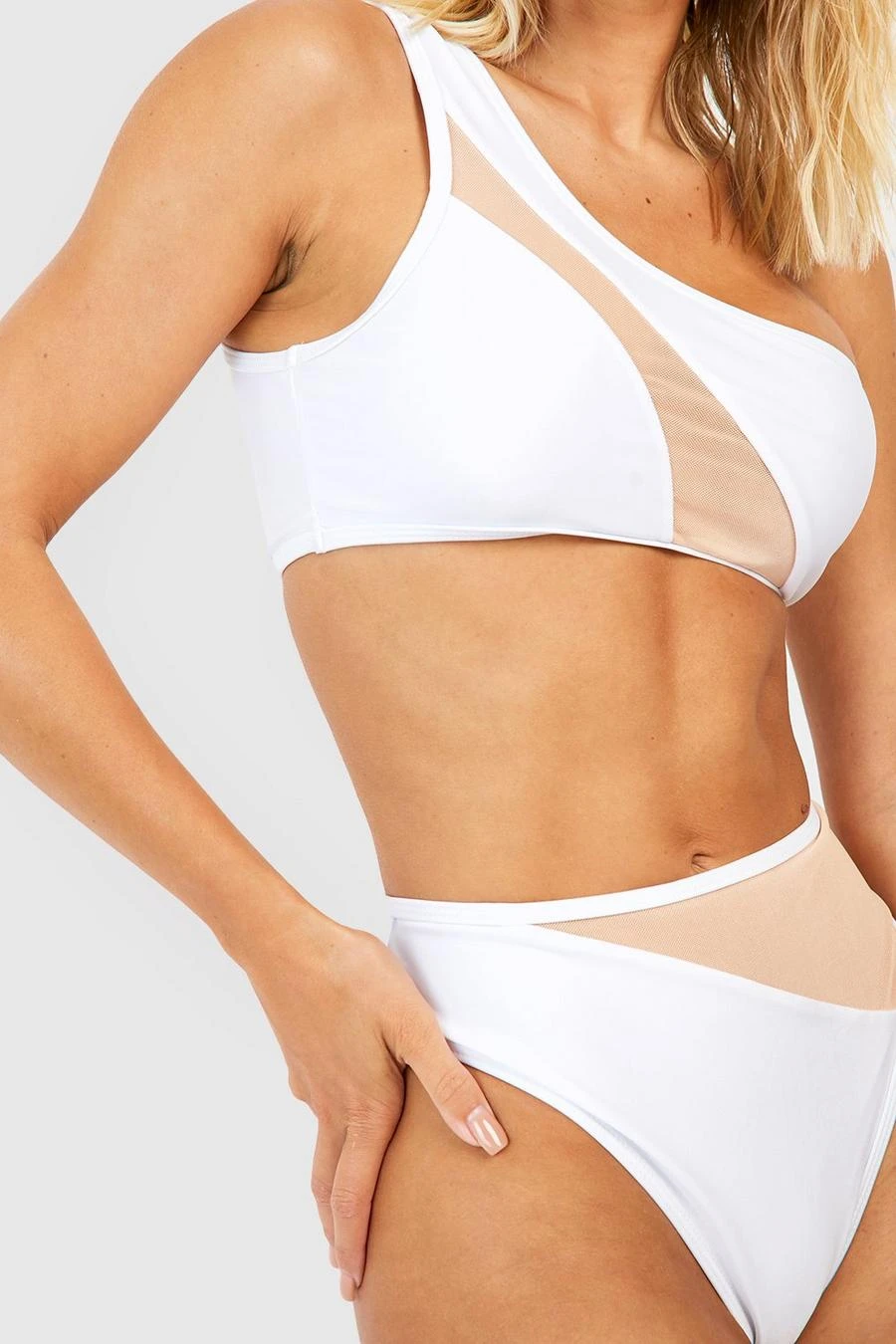BOOHOO Mesh Insert One Shoulder Bikini Set 4 BOOHOO Mesh Insert One Shoulder Bikini Set - Image 4