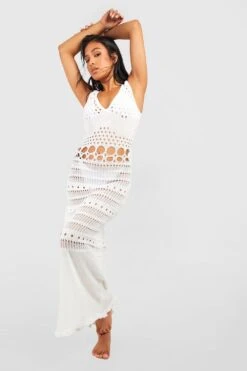 BOOHOO Petite Ladder Knit Beach Maxi Dress -Sea Vibe Together female white petite ladder knit beach maxi dress 2