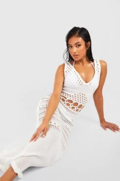 BOOHOO Petite Ladder Knit Beach Maxi Dress