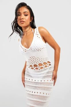 BOOHOO Petite Ladder Knit Beach Maxi Dress -Sea Vibe Together female white petite ladder knit beach maxi dress 3