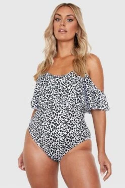 BOOHOO Plus Animal Drape Sleeve Swimsuit