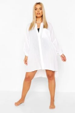 BOOHOO Plus Cheesecloth Beach Shirt