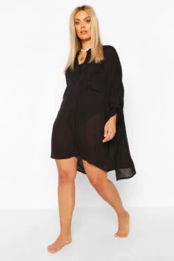 BOOHOO Plus Cheesecloth Beach Shirt -Sea Vibe Together female white plus cheesecloth beach shirt 3