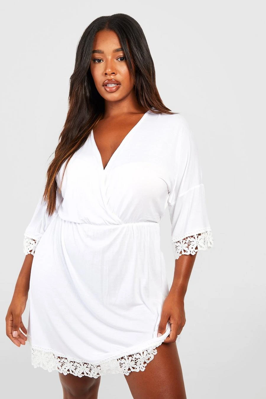 BOOHOO Plus Crochet Lace Trim Beach Dress 1 BOOHOO Plus Crochet Lace Trim Beach Dress