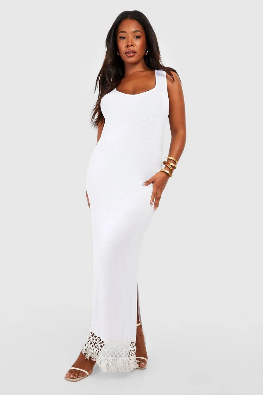 BOOHOO Plus Crochet Tassel Hem Scoop Neck Beach Dress 1 BOOHOO Plus Crochet Tassel Hem Scoop Neck Beach Dress