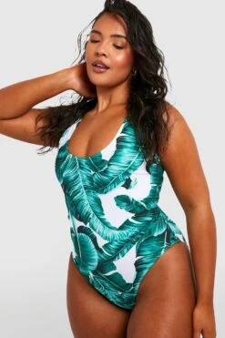 BOOHOO Plus Essentials Leaf Print Swimsuit