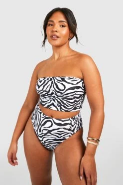 BOOHOO Plus Zebra Essential High Waist Brief -Sea Vibe Together female white plus zebra essential high waist brief 2