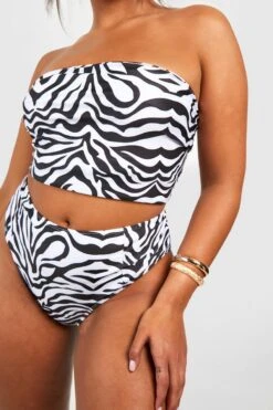 BOOHOO Plus Zebra Essential High Waist Brief -Sea Vibe Together female white plus zebra essential high waist brief 3