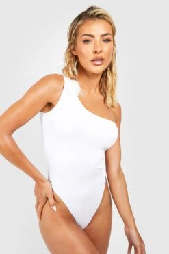 BOOHOO Rose Corsage Crinkle One Shoulder Swimsuit
