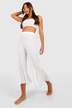 BOOHOO Tall Cheesecloth Bandeau Tie Hanky Hem Culotte Beach Coord -Sea Vibe Together female white tall cheesecloth bandeau tie hanky hem culotte beach coord 2