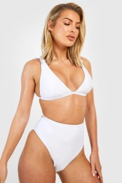 BOOHOO Tie Shoulder Plunge High Waist Bikini Set