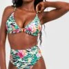 BOOHOO Tropical Zebra Ruffle High Waisted Bikini Set
