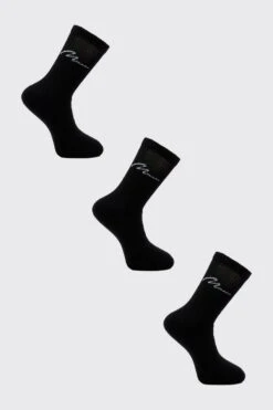 3 Pack Man Script Sport Sock 6 3 Pack Man Script Sport Sock -Sea Vibe Together male black 3 pack man script sport sock 1 2