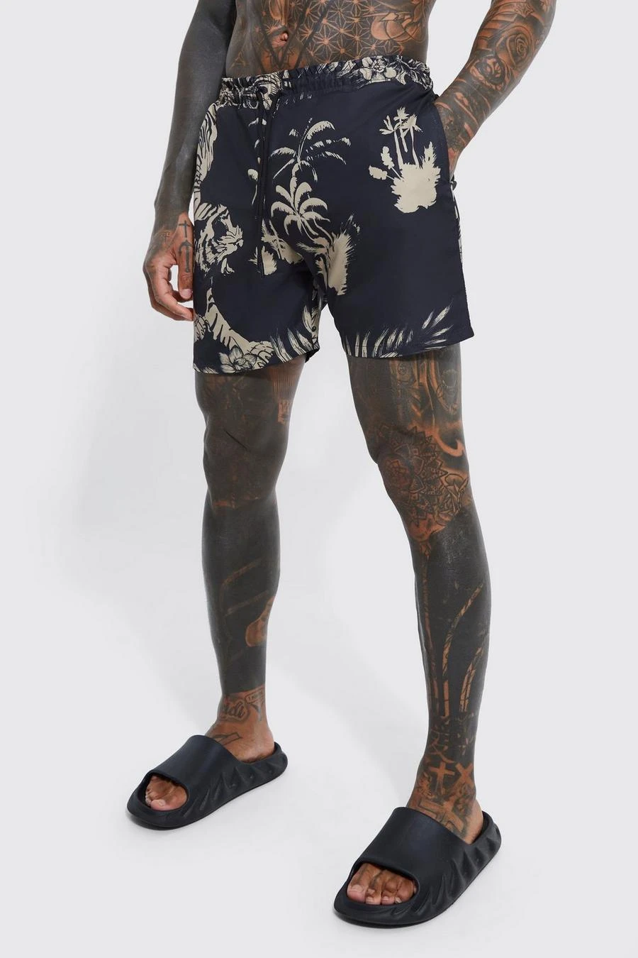 Mid Length Tiger Swim Shorts 1 Mid Length Tiger Swim Shorts