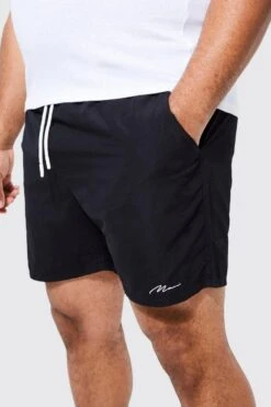 Plus Man Signature Mid Length Swim Shorts -Sea Vibe Together male black plus man signature mid length swim shorts 1 3