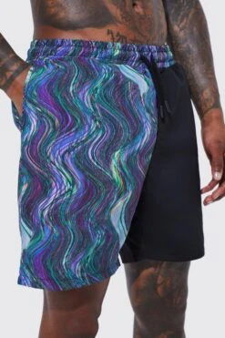 Warped Spliced Mid Length Swim 7 Warped Spliced Mid Length Swim -Sea Vibe Together male black warped spliced mid length swim 3