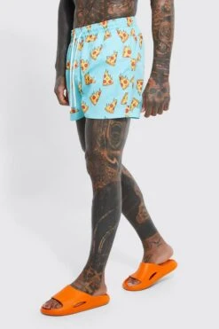 Short Length Novelty Pizza Swim Shorts