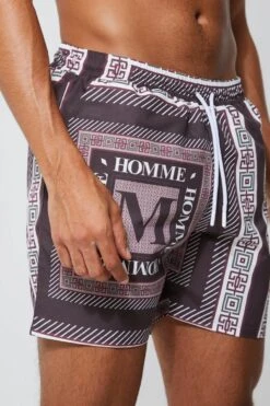 Mid Length Tile Print Swim 7 Mid Length Tile Print Swim -Sea Vibe Together male brown mid length tile print swim 3