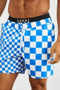 Mid Length Checkboard Waistband Swim Shorts -Sea Vibe Together male cobalt mid length checkboard waistband swim shorts 3