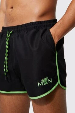 Plain Embroidery Runner Swim -Sea Vibe Together male green plain embroidery runner swim 3