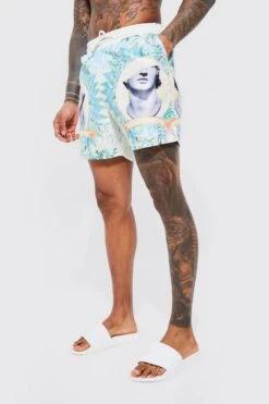 Mid Length Graphic Swim Shorts