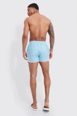 Sea Vibe Together -Sea Vibe Together male light20blue runner geo print swim shorts 1