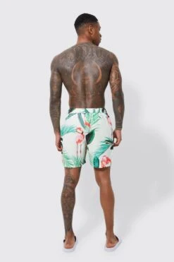 Sea Vibe Together -Sea Vibe Together male light20green mid length novelty flamingo swim shorts 1