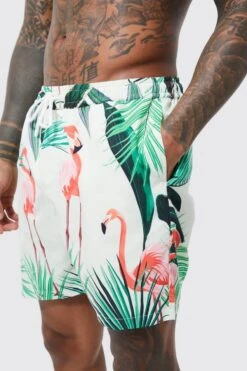 Mid Length Novelty Flamingo Swim Shorts -Sea Vibe Together male light20green mid length novelty flamingo swim shorts 3