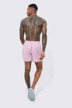 Sea Vibe Together -Sea Vibe Together male light20pink short length geo print swim shorts 1