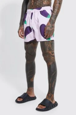 Short Length Novelty Aubergine Swim Shorts