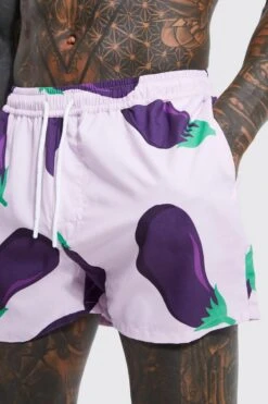 Short Length Novelty Aubergine Swim Shorts -Sea Vibe Together male lilac short length novelty aubergine swim shorts 3