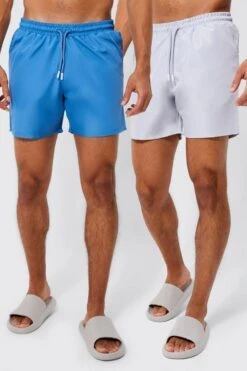 Mid 2 Pack Plain Swim Shorts