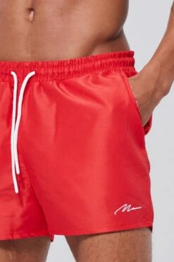 Man Signature Short Length Swim Shorts -Sea Vibe Together male red man signature short length swim shorts 3