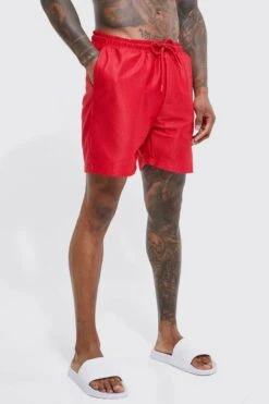 Mid Length Plain Mesh Swim Shorts